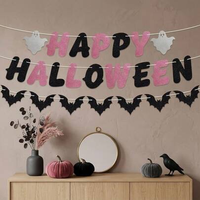 1 Set Guirnalda Colgante de Fantasma & Murciélago Feliz Halloween, Decoración de Vacaciones Aterradoras, Adecuada para Fiesta, Hogar, Casa Embrujada, Tema de Otoño Interior/Exterior, Suministros para Fiesta de Vacaciones, Decoración de Habitación, Accesorios para Fotos, Regalo Divertido