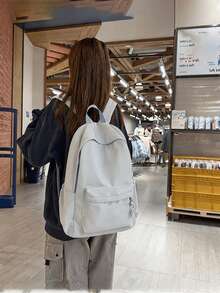 1pc New Large Capacity Minimalist Solid Color Backpack, Lightweight Versatile Casual Daily Bag, Fashionable Student School Bag, Suitable For College Students, Commuting, Business And Daily Travel - Multiple Styles - View 7
