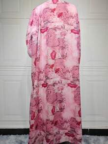 Fashion Chiffon Printed Long Outerwear Jacket (Includes Headscarf) - Pink - View 7