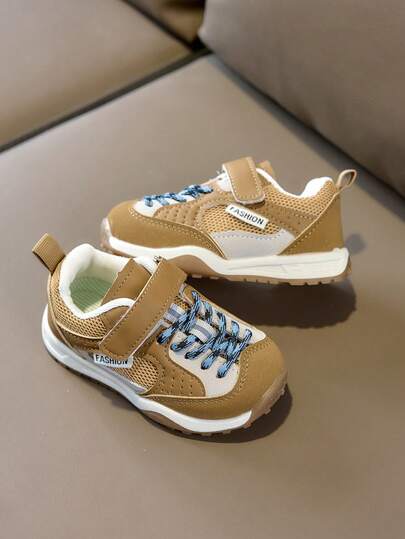 1 Pair Kids Vintage Style Mesh Breathable Soft Sole Anti-Slip Lightweight Casual Sports Shoes For Boys And Girls