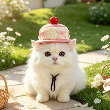 Cute Pet Cherry Cake Shaped Party Hat, Fun Bowknot Decor Puppy Kitten Cosplay Hat, Adorable Photo Prop Accessory, Suitable For Dog Cat Birthday Party Outfit - Multicolor - View 3