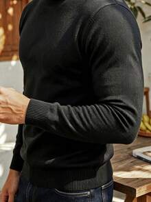 ALTZTAR Men's Solid Color Mock Neck Long Sleeve Sweater - Black - View 4