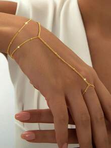 1件不鏽鋼手指鏈手鍊，附珠鏈手飾 - 扁珠款 - 查看 4