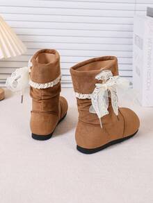 Mid-Calf Flat Boots For Girls, Fashionable Mid-Calf Boots - Brown - View 4
