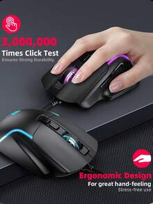 T-WOLF Mouse Gaming Mekanik 7 Tombol RGB Backlit Berkabel dengan Driver yang Dapat Diprogram Makro, Mouse untuk Bisnis dan Kantor dengan Pencahayaan LED Warna-warni - View 3