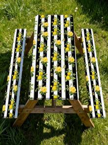 3 PiecesPicnic Tablecloth Set With Bench Cover, Elastic Edge Design, Line And Floral Pattern, Fresh Style, Washable Rectangular Tablecloth, Suitable For Wedding, Camping, Picnic, Garden Party And More, Practical Essential - B - View 7