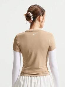 Nike Women's AS W NSW NK CHLL KNT MD CRP Short Sleeve Knit Collarless T-Shirt TIW1214-242 - Mocha Brown - View 2