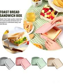 Sandwich Box, Bento Box, Food Storage Container With Toast-Shaped Lid, Microwave And Dishwasher . Reusable Sandwich Box With Lid, Suitable For Home Or Adult Use, Kitchen Utensil - Multicolor - View 5