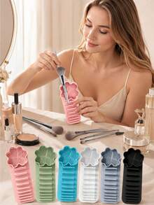 1pc Multifunctional Wall-Mounted Makeup Brush Holder, Makeup Brush Storage Rack, Silicone Makeup Brush Drying Rack - Multicolor - View 1