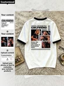 Customized Men's Personalized T-Shirt, Fashion, Casual Style. Can Add Your Own Text/Image (Badge Pattern/Company Logo/Family Photo/Selfie), Gift For Boyfriend, Couple Date T-Shirt And More. And Can Customize Exclusive T-Shirt. - White - View 1