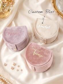 Personalized Handwritten Name Jewelry Box, Customized Travel Jewelry Organizer With Zipper Closure, Fabric Lining, Perfect Bridesmaid Invitation Gift Or Couple Keepsake, Elegant Design | Soft Lining, Wedding Gift, Jewelry Box, Velvet Jewelry Box - Multicolor - View 6