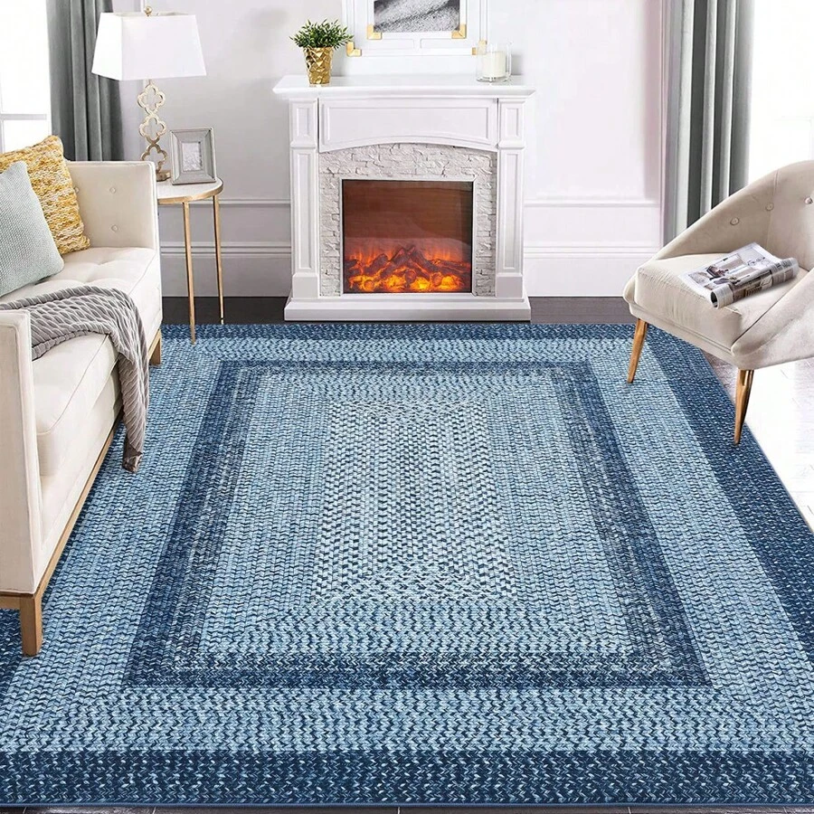 Techigher Modern Geometric Hallway Runner Rug, Washable Non Slip Kitchen Runner Mat, Soft Low Pile Runner Carpet For Entryway, Bedroom, Living Room - Gray-blue - View 1