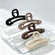 4pcs/Set Women's Matte Neutral Color Hair Clips, Large Non-Slip Claw Clips, Solid Color Fashion Hair Accessories, Suitable For Daily Wear, Party, Holiday And Gift Giving - Multicolor - View 3