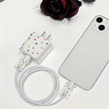 3pcs Colorful Small Star & English Letter Pattern Cable Protector And Charging Head Set, Compatible With IPhone 20W/18W Charger - Multicolor - View 5