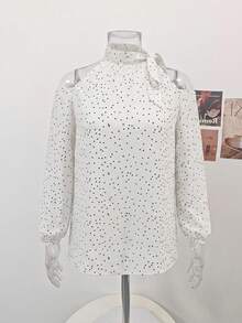Women's Bowknot Polka Dot Halter Neck Blouse, Early Spring French Gentle Style, Design-Driven Niche Long Sleeve Top White - White - View 6