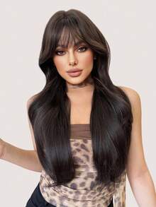 alicegarden 30-Inch Long Synthetic Wig Featuring A Natural Wavy Style In A A Stunning Black-Brown. Designed With Bangs , This False Hairpiece Is Perfect For Ms Daily Party Cosplay Use, Offering A Natural And Natural Durable Wig Gift For Ladies., Halloween - Black Brown - View 3