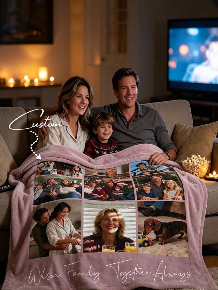 1pc Customized Photo Blanket, Personalized Photo Blanket, Family Photo, Pet Photo, Couple Photo Customization, Mother's Day, Father's Day, Valentine's Day, Office Nap Blanket, Private Customized Blanket, Holiday Blanket, Gift For Mom/Dad - Multicolor - View 2