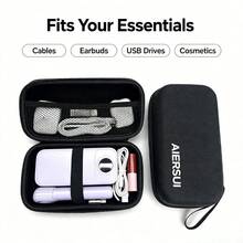 Hard EVA Travel Electronics Organizer Bag, Portable Power Bank Charger Cable Storage Pouch, Shockproof Waterproof Small Accessories Carrying Bag, Can Store Charger, Earphones, Lipstick, Cosmetics, Travel Essentials - Black - View 2