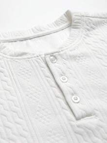 Atasan Pria Kasual Musim Semi/Gugur Warna Polos Bertekstur Jacquard dengan Kancing Setengah Terbuka dan Kerah Henley, Lengan Panjang - Putih - View 4