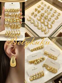 Betykuku 6/9/12/15 Pairs Gold European & American Fashion Stud Earrings Set For Women & Girls, Daily Casual Party Jewelry Gift - Gold Earring Set - View 9