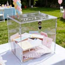 Engagement Party Joy Transparent Acrylic Thin Plate Mortise And Tenon Box, Silver Buckle Small Square Padlock Party Card Collection Wedding Card Box - 1PC - View 3