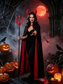 Set Kostum Vampir Setan Gotik 3 Potong, Cocok untuk Halloween, Zombie, Malaikat Maut, Pesta Bertema Peran Setan, Unisex - MultiWarna - View 10