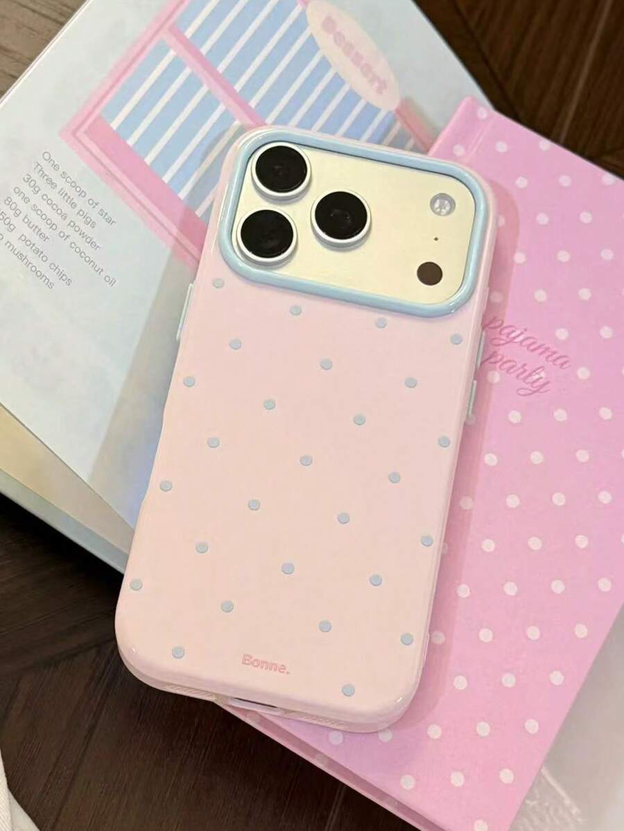 Kavenfort Fashionable Ins-Style Polka Dot Phone Case, Kompatibel Dengan Apple 17, 16 Pro, Anti-Drop 15, Macaron Color Block 14, Soft Shell 13, Girly, Geometric, Minimalist, Fresh And Simple, Color Block Style, Niche, Ins-Style - Bubuk stroberi - View 1