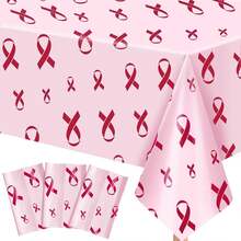 3 Pieces1-Piece Pink Ribbon Breast Cancer Themed Tablecloth Set Printed Breast Cancer Tablecloth Plastic Tablecloth Breast Cancer Awareness Party Decor Pink Ribbon Breast Cancer Party Supplies 54 X 108 Inches - Multicolor - View 8