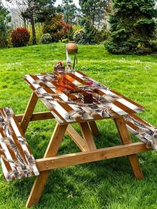 Juego de 3 piezas de mantel para picnic con cubierta de banco, diseño de borde elástico, patrón de líneas florales, mantel rectangular lavable, adecuado para bodas, camping, picnics, fiestas en el jardín y talla grande, esencial práctico - E - Ver 5