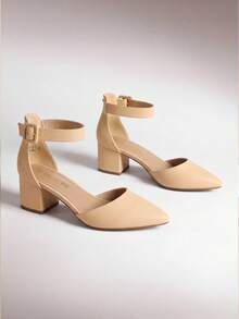 Womens Court Shoes Elastic Ankle Straps - Apricot - View 3