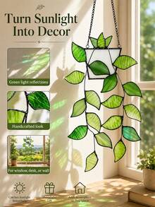 Green Plant Window Suncatcher, Colorful Glass Window Hanging Decor, Handmade Faux Plant Stained Glass Panel Suncatcher, Suitable For Plant Lovers, Unique Home Decor - Multiple Styles - View 2
