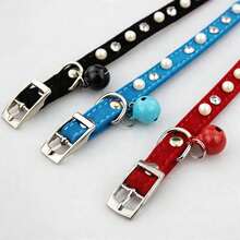 Pet Collar Small Dog Cat Accessory Pearl Rhinestone Adjustable Necklace With Bell Neck Collar Multiple Colors Available - Multicolor - View 3