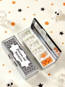 "Poisons And Antidotes" Printed Pill Box, Vintage European Style Pill Dispenser, Portable Pill Dispenser, Precise 1-2 Pill Dispenser, Convenient Medication Storage Box, Easy-To-Use Design, Plastic Material, Portable Travel Pill Box, Dispensing Box, Large Capacity Pill Box, Back To School Gift, Mother's Day Gift, Halloween Gift - Multicolor - View 4