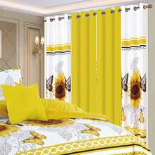 Edredón Matrimonial Reversible de 15 Piezas, TODO EN 1, Set Completo de Ropa de Cama con Sábanas, Cortinas y Accesorios Decorativos - Amarillo - Ver 2