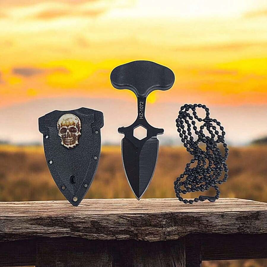 Mini Faca Push T Dagger Ds Com Caveira Na Bainha e Corrente - 06-1072 - Visão 1