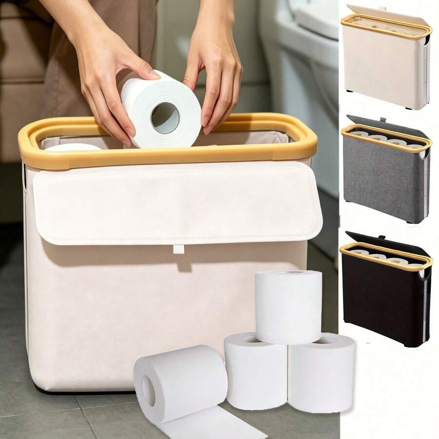 Baofeng 1pc Toilet Paper Storage Basket With Lid, Laundry Basket Bathroom Storage Rack, Easy Install Toilet Paper Holder, Home Kitchen Bathroom Accessories Storage Rack Toilet Paper Storage Box, Halloween, Christmas, Autumn Bathroom Accessories