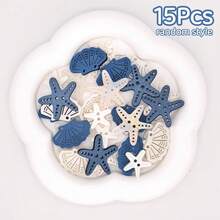 3/6/12/15/18/21Pcs Ocean Style Buttons, Starfish & Shell Shaped Double Hole Wooden Buttons, DIY Sewing Handmade Decorative Buttons, Suitable For Clothing, Scrapbooking, Handmade Accessories, Mixed Color - Multicolor - View 14
