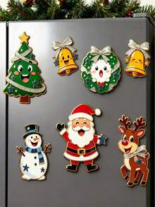 7/1pc Christmas Refrigerator Magnets Set, Santa Claus, Christmas Tree, Snowman, Reindeer, Bell Soft Magnetic Ornaments, Reusable Holiday Decorations - Multicolor - View 1