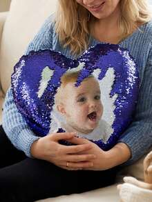 Custom Personalized Sequin Heart Throw Pillow - Photo Reversible Magic Pillow - Unique Gift For Couples, Family, Baby - Home Decor, Sofa, Bedroom, Valentine's Day, Anniversary - Multicolor - View 19