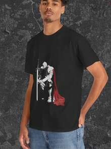 Camiseta Gráfica Overthink Knight, Unisex Gótica Vintage, Estilo Y2K Off Campus Streetwear - Negro - Ver 3