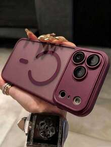 1PC Minimalist Skin-Feel Contrast Color Magnetic Charging Phone Case Compatible With IPhone 17 Pro Max, 16 Pro Max, 15 Pro, 14 Pro, 13 Pro/12/11, Full Coverage Lens Protection - Plum Color - View 26