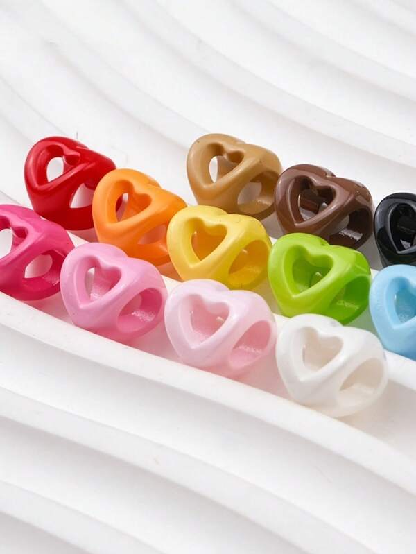 15pcs Painted Large Hole Hollow Heart Perforated Beads, Suitable For Paracord Shoelaces, Bag Charms, Acrylic Bracelets, Jewelry Accessories, Decorative Beads