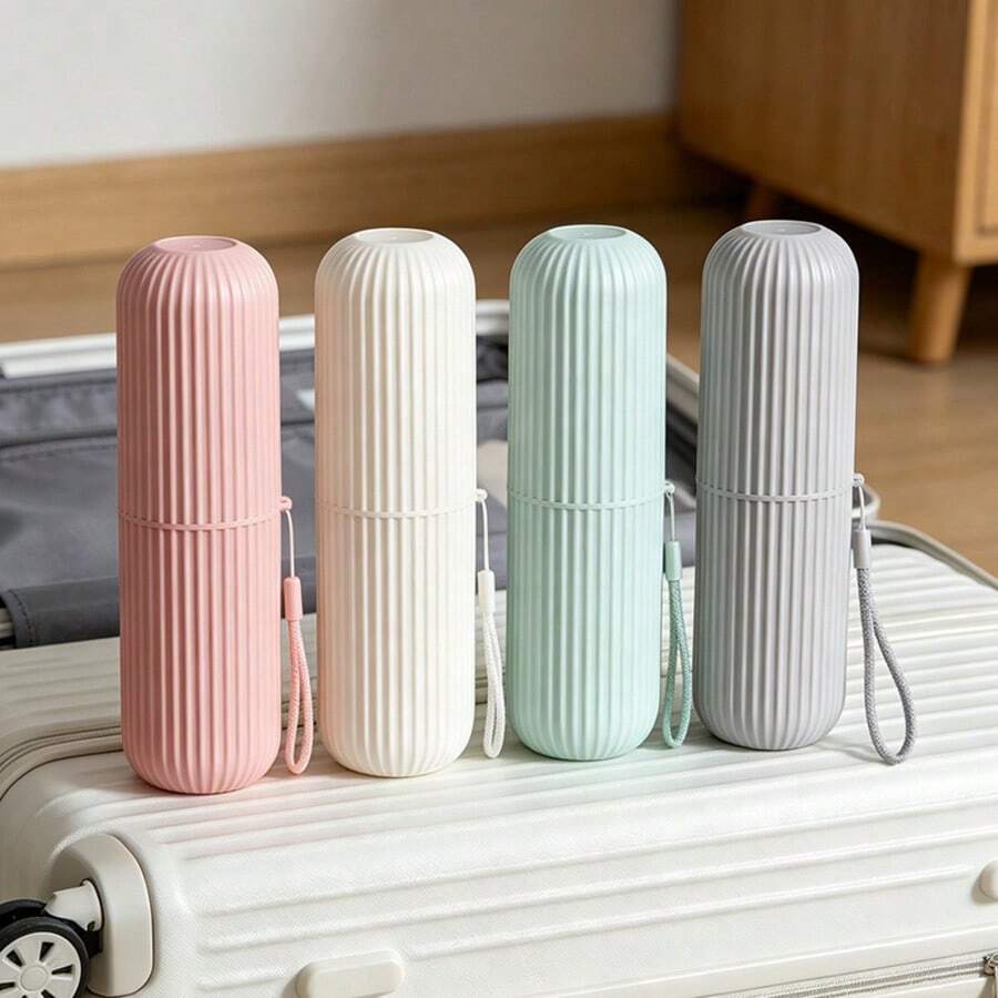1/2/3/4pcs Vertical Striped Travel Toothbrush Cup Toothpaste Storage Box Portable Toothbrush Holder Minimalist Mouthwash Cup