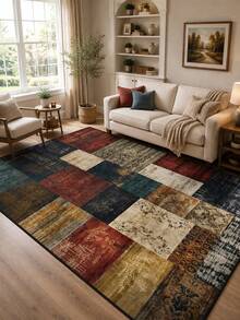 1pc Geometric Modern Living Room Area Rug, Washable Patchwork Indoor Printed Polyester Fiber Rectangular Easy Care Water-Washable Home Rug, Suitable For Living Room, Hallway, Bedside, Living Area, Bedroom, Office, Kitchen, Farmhouse Home Decor - Multicolor - View 12