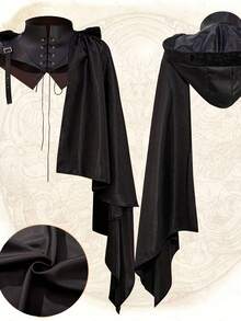 1pc Halloween Medieval Cloak Costume, Vintage Steampunk Shoulder Armor Design, Faux Leather Gothic Half Cloak, Demon Vampire Theme Outfit, Suitable For Cosplay, Stage Performance, Theme Party, Halloween Costume, Holiday Party Accessories - Multicolor - View 7