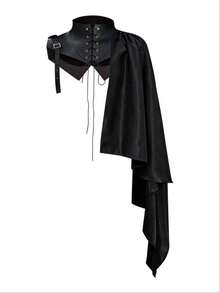 1pc Halloween Medieval Cloak Costume, Vintage Steampunk Shoulder Armor Design, Faux Leather Gothic Half Cloak, Demon Vampire Theme Outfit, Suitable For Cosplay, Stage Performance, Theme Party, Halloween Costume, Holiday Party Accessories - Multicolor - View 10