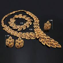 Make You Shine At Every Big Event! 4Pcs Gold Tone Filigree Leaf Rhinestone Jewelry Set Luxury Crystal Jewelry Set For Banquet Party Wear Confidence - Gold - View 3