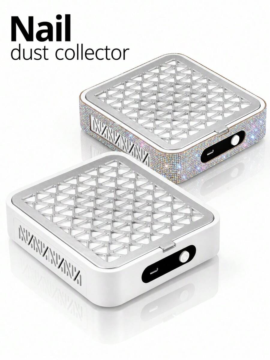 USB Mini Powerful Nail Dust Collector, Low Noise Portable Nail Dust Collector, Basic White And Shiny Crystal Rhinestone Styles, Suitable For Salon DIY Nail Polishing - White - View 1