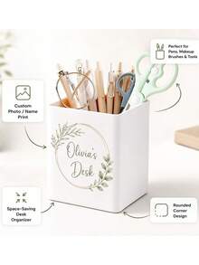 Personalized Photo/Name Desktop Storage Box & Pen Holder - Customized Photo Name Plate, Suitable For Office, Studio - Rounded Corner Storage Box, Can Store Makeup Brushes, Art Supplies, Pens - Teacher Gift, High-Quality Customized Gift - Multicolor - View 2