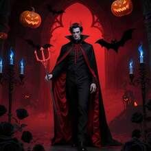 Set Kostum Vampir Setan Gotik 3 Potong, Cocok untuk Halloween, Zombie, Malaikat Maut, Pesta Bertema Peran Setan, Unisex - MultiWarna - View 3
